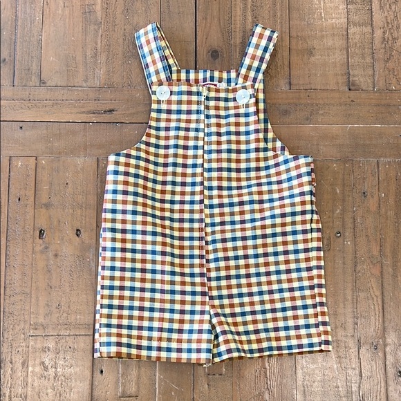 USA vintage checkered plaid zipper front shortalls Jon Jon’s - Picture 1 of 8